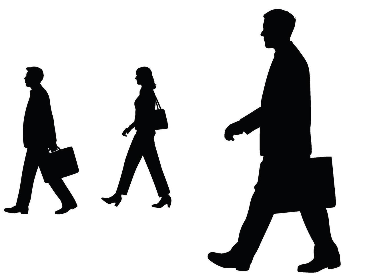 Silhouette of a set of business people walking, a group of business people walking on a white background vector