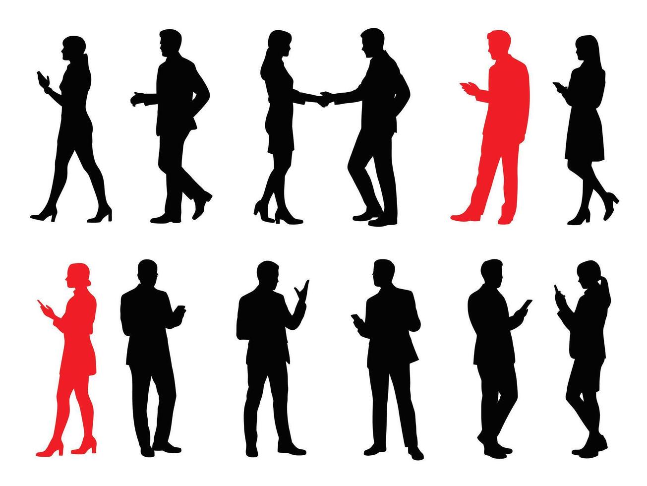 Silhouettes of Business People Talking, Professional Interaction Set vector