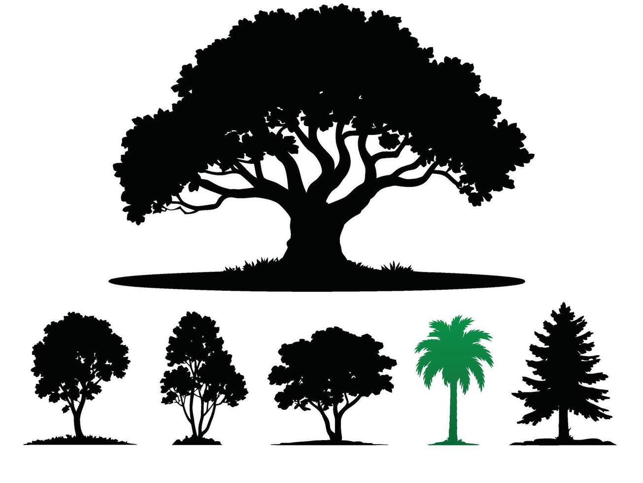 Variety of Tree Silhouettes, a collection of tree silhouettes in various shapes and styles, representing various species. Perfect for design elements vector