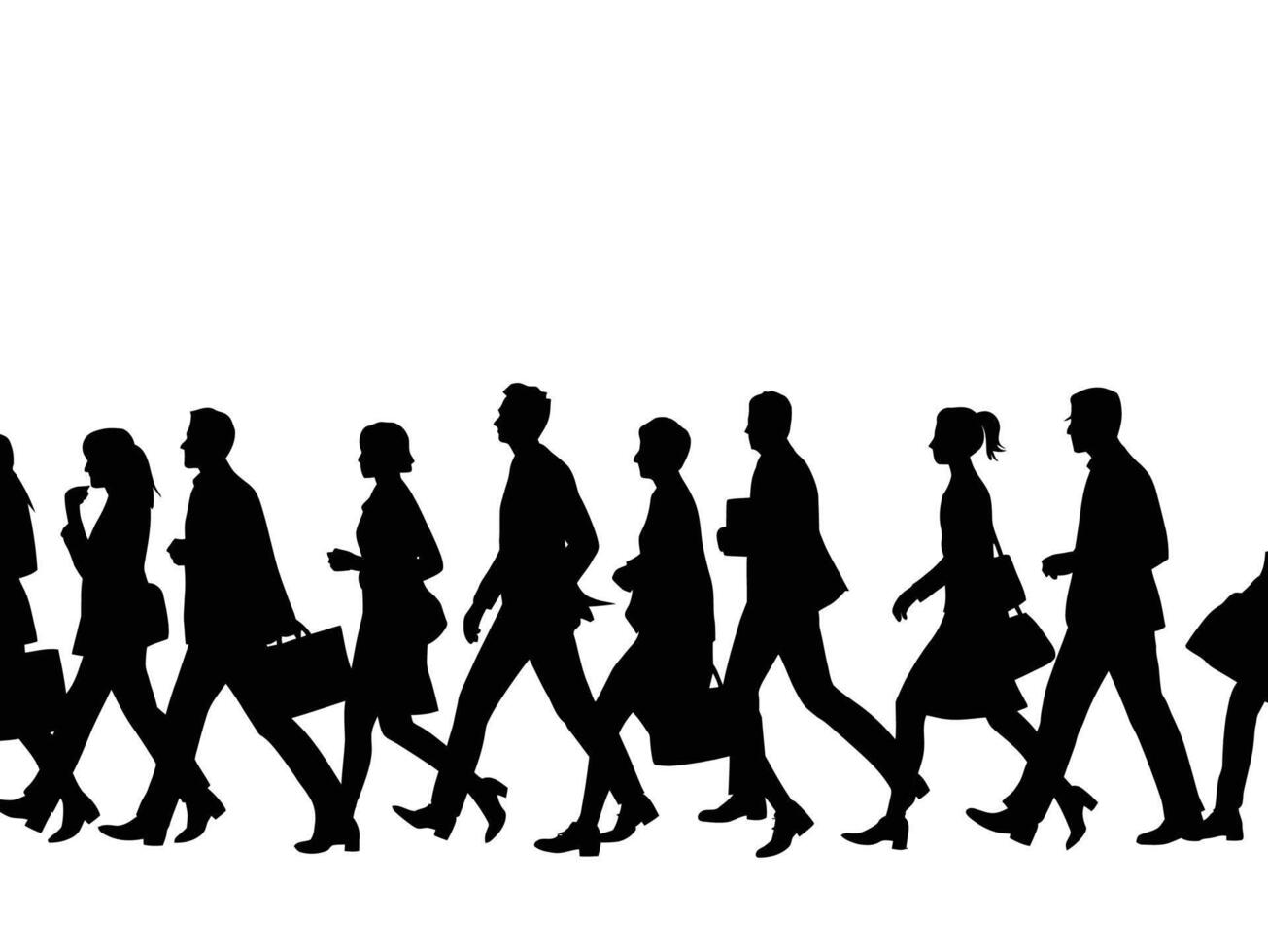 Silhouette of a set of business people walking, a group of business people of men and women walking. group of business people vector
