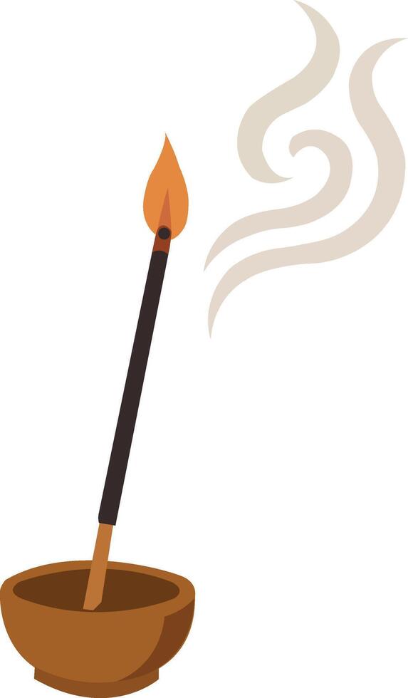 Illustration of a Burning Incense Stick in Holder with Smoke vector