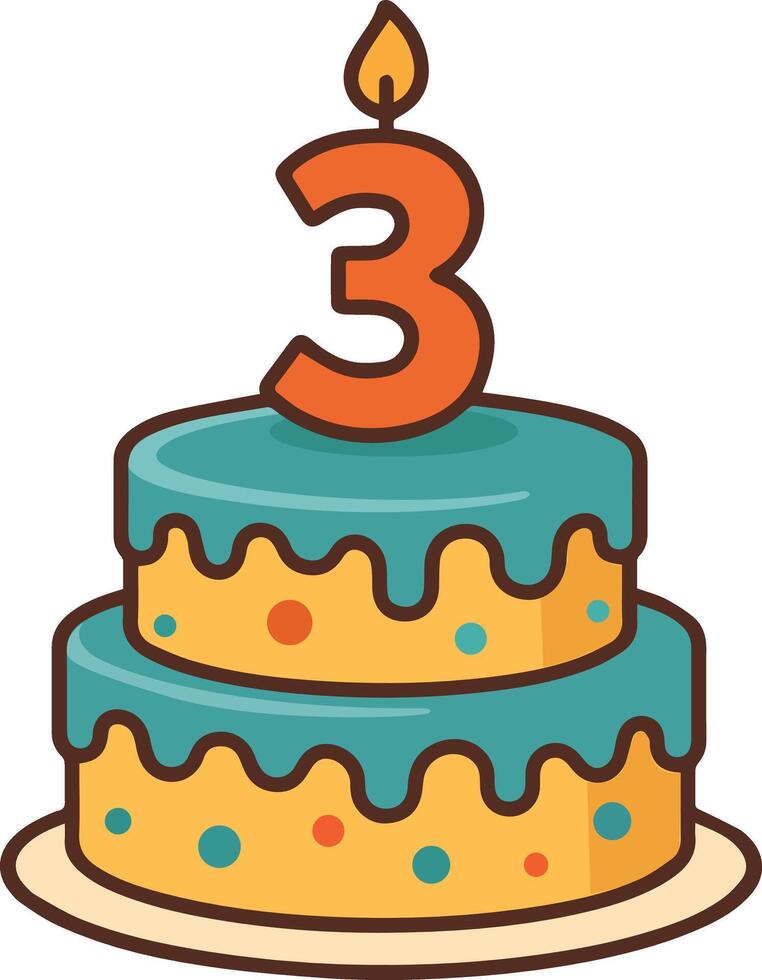 Birthday Cake with Number 3 Candle Illustration vector