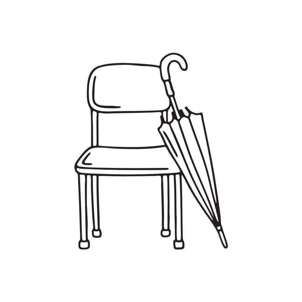 A closed umbrella leaning on a classroom chair vector