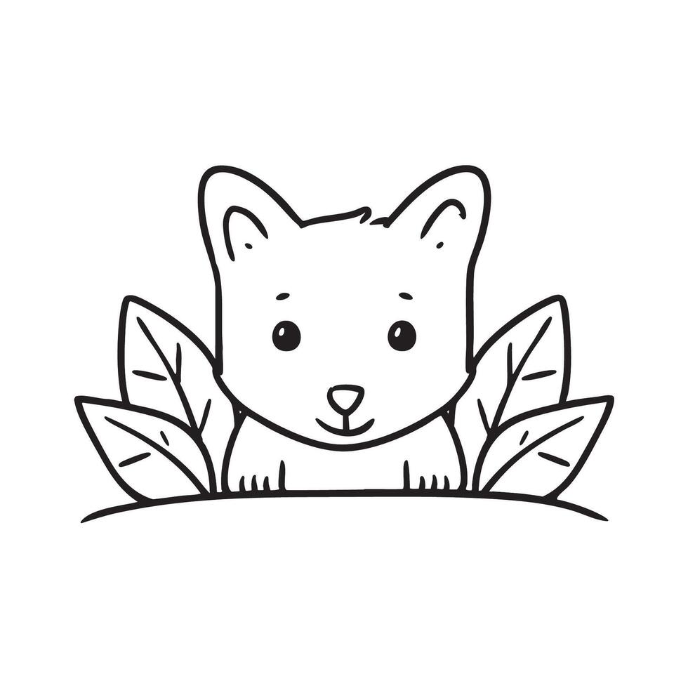 A little fox peeking from behind thick leaves vector