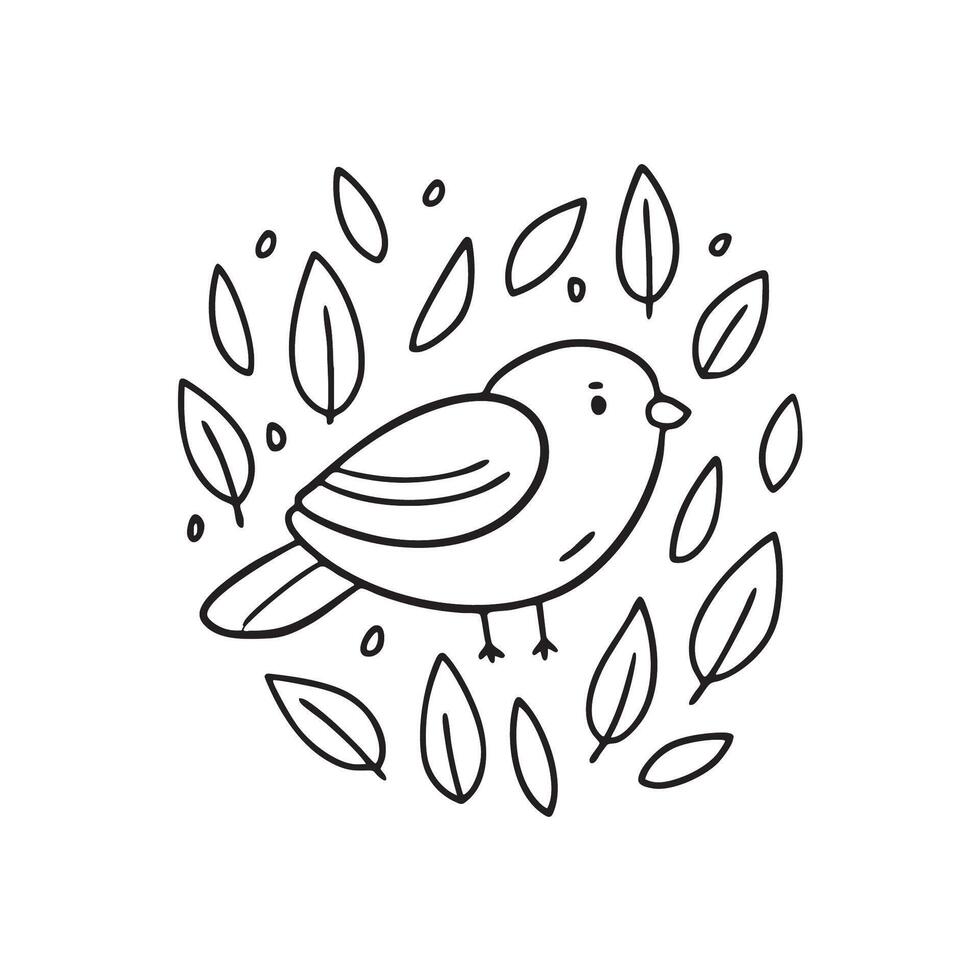 A bird shifting between fallen leaves in thick underbrush vector