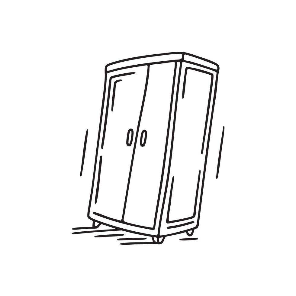 A cabinet leaning forward with its door left wide open vector