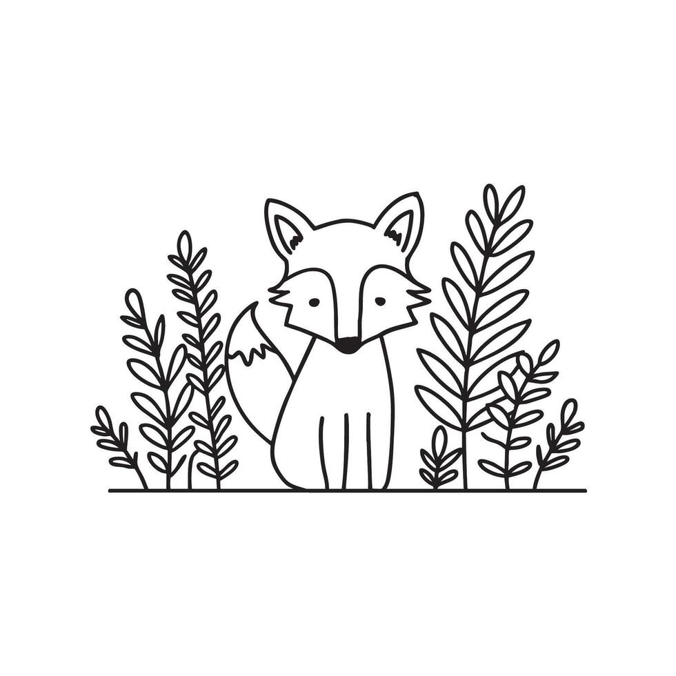A small fox hiding behind dense foliage vector