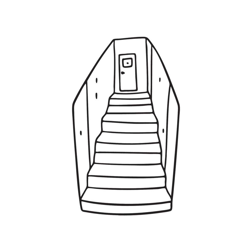 A short staircase dropping into an underground kitchen vector