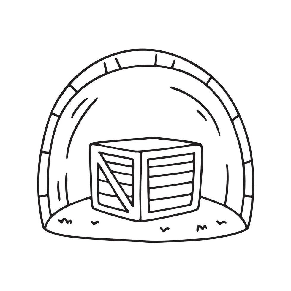 A closed umbrella table set near a locked patio gate vector