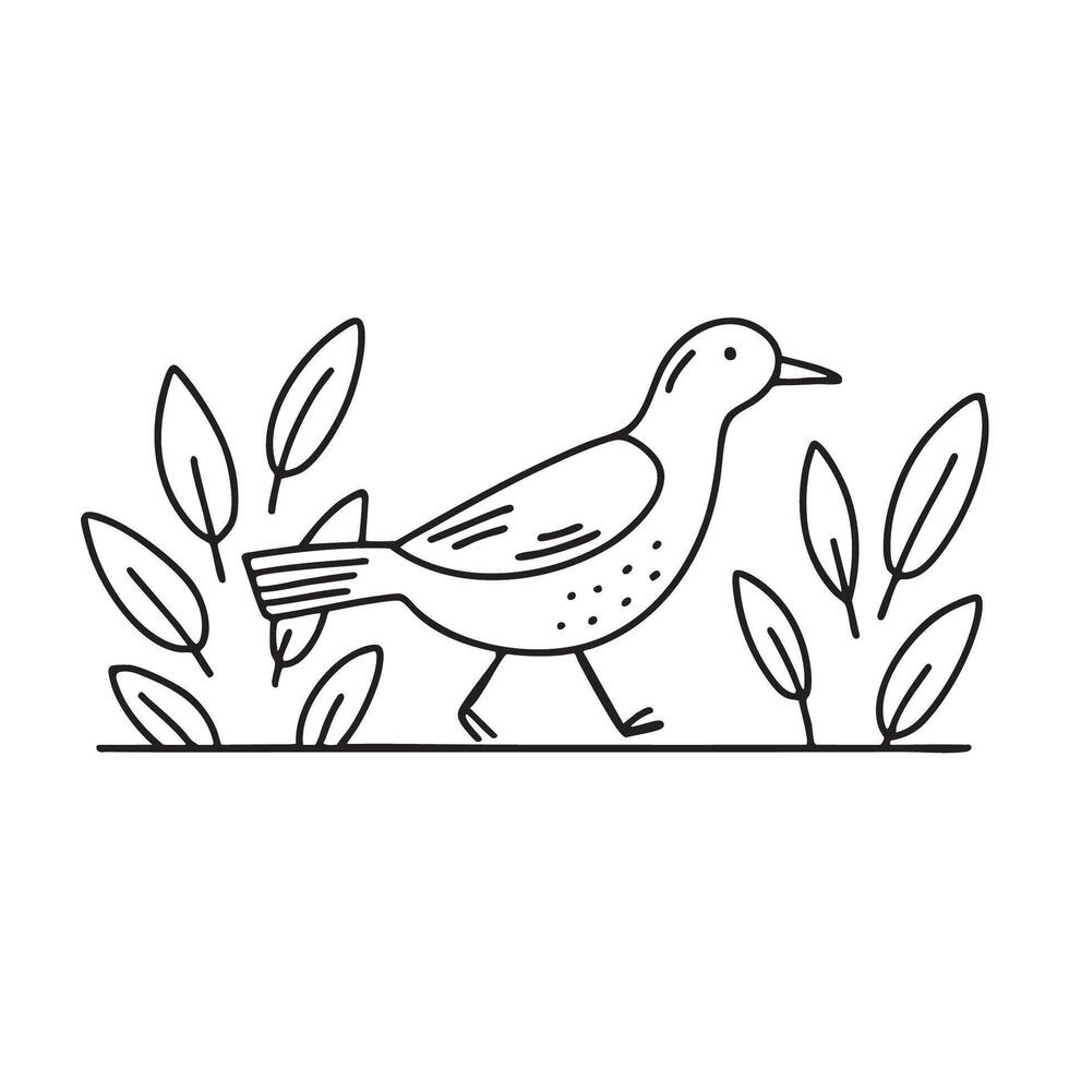 A bird stepping among leaves in thick underbrush vector