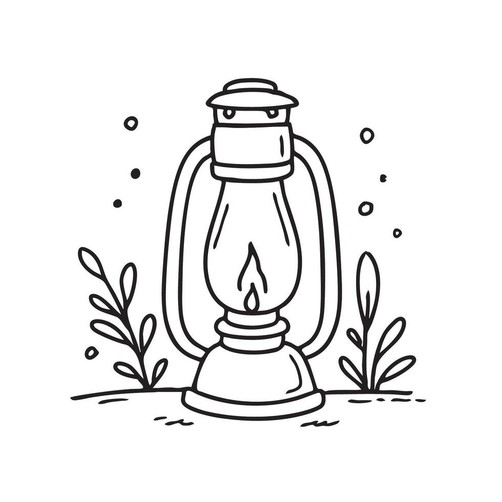 A camp lantern placed beside damp underbrush vector