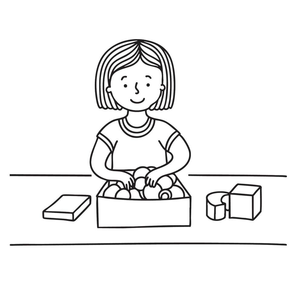 A kid surrounded by packaging while unboxing a toy vector