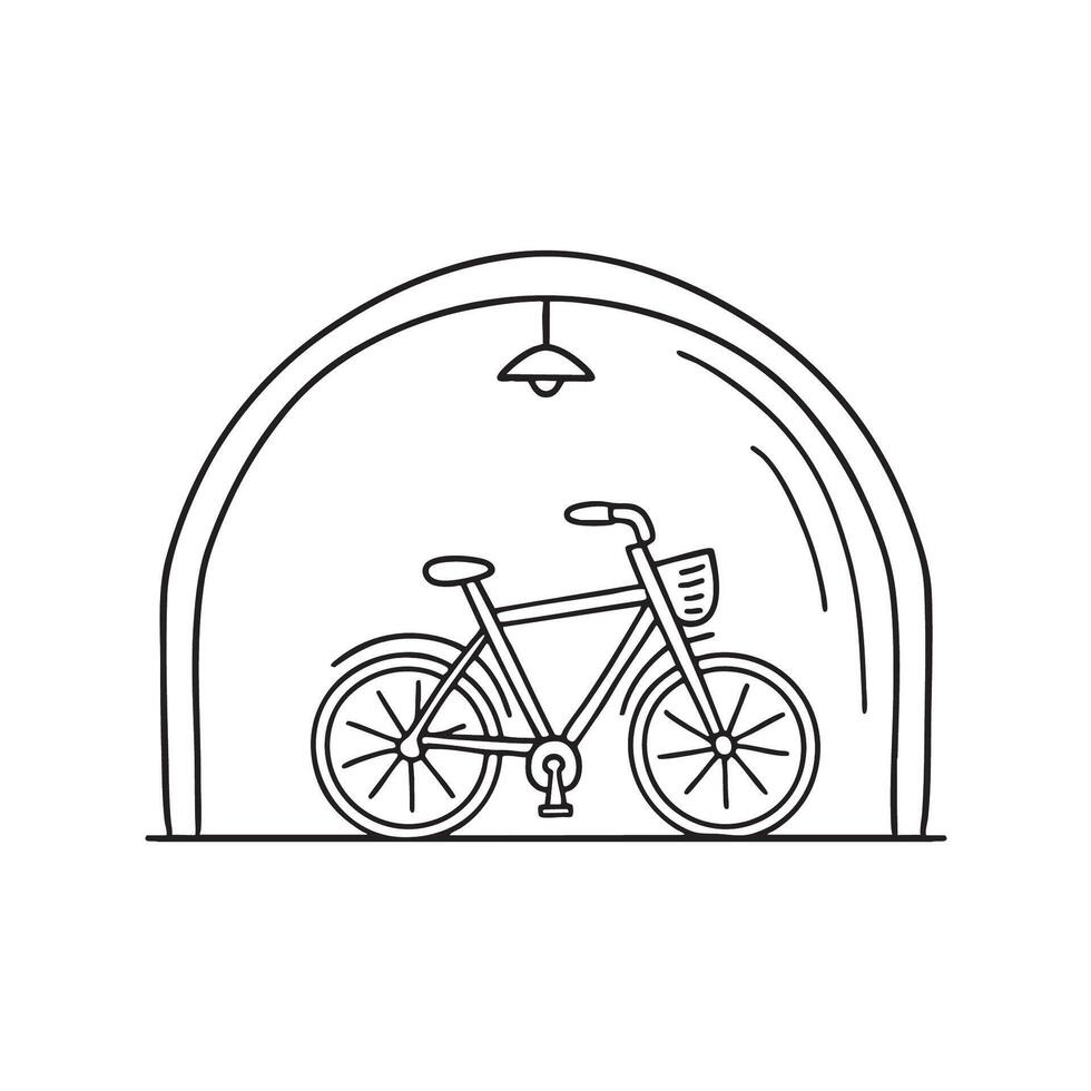 A parked bike beside the inner wall of the underpass vector