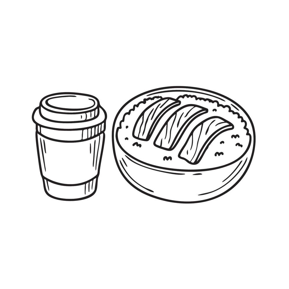 Unagi rice bowl beside a drink lid and used wet tissue vector