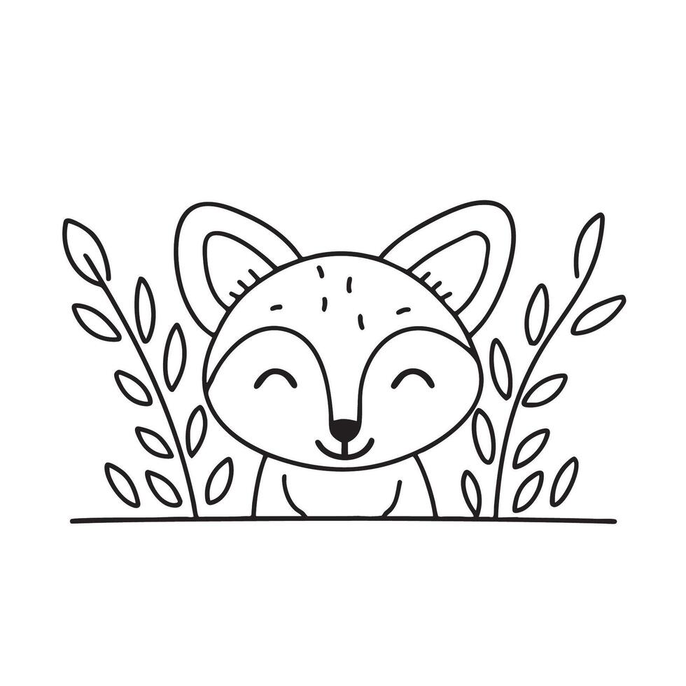 A small fox emerging from leafy plants vector