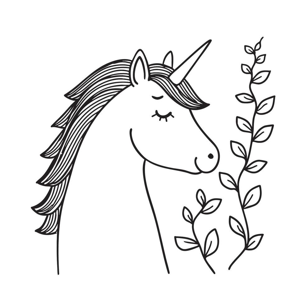 A unicorn horn gently brushing through hanging vines vector
