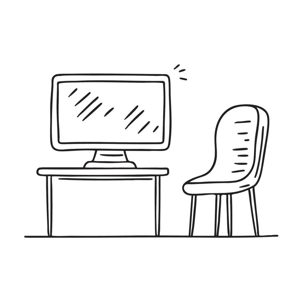 A computer chair facing a blank monitor vector