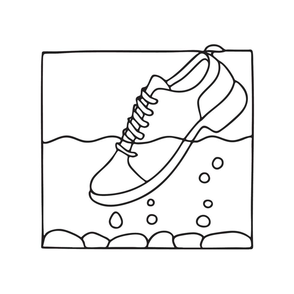 A shoe slowly descending underwater near a floor tile vector