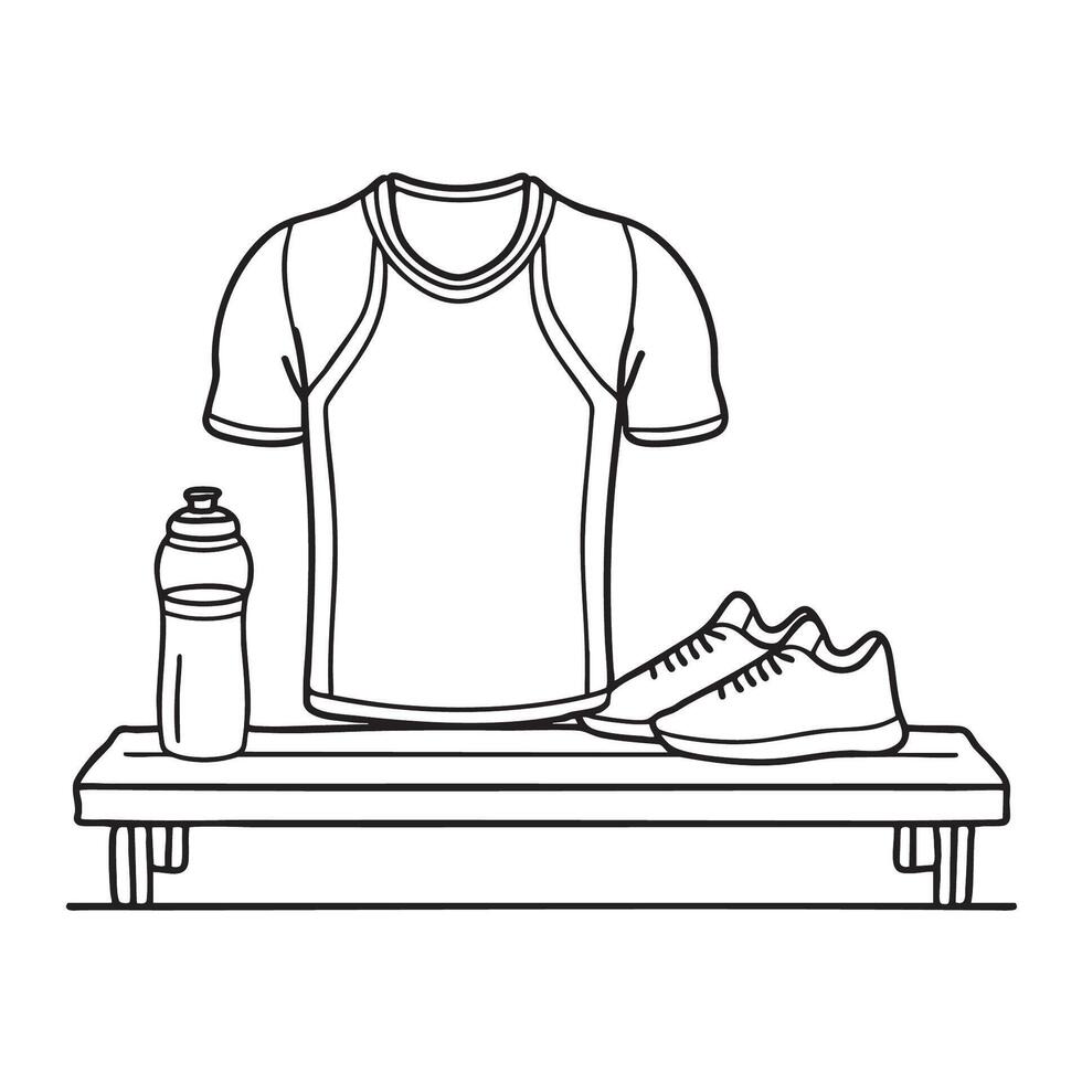 A sports jersey placed on a bench beside a bottle of water vector