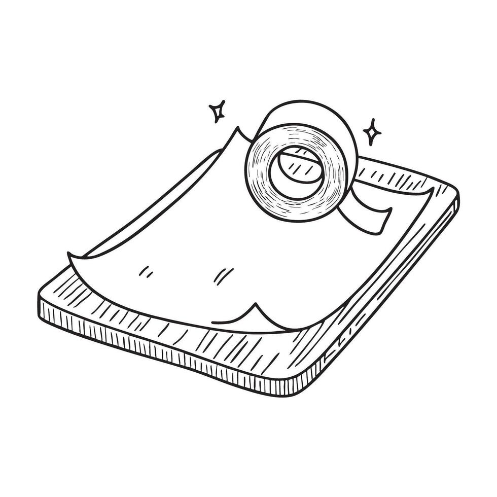 A note with partially peeled tape stuck to a cutting board vector
