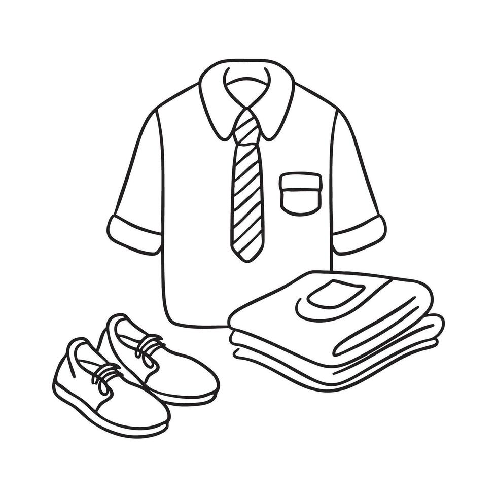 A folded school uniform placed beside neatly set shoes vector