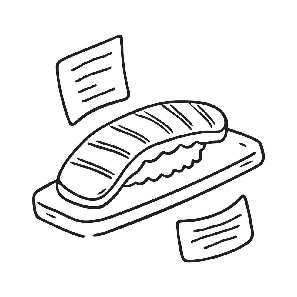Handwritten menu set beside a grilled unagi dish vector