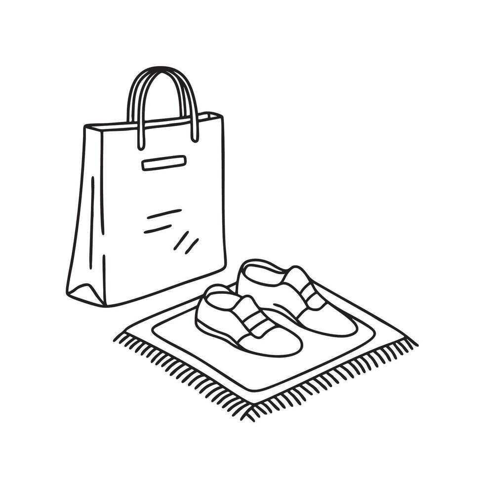 Shoes set beside a doormat, no bag in sight vector