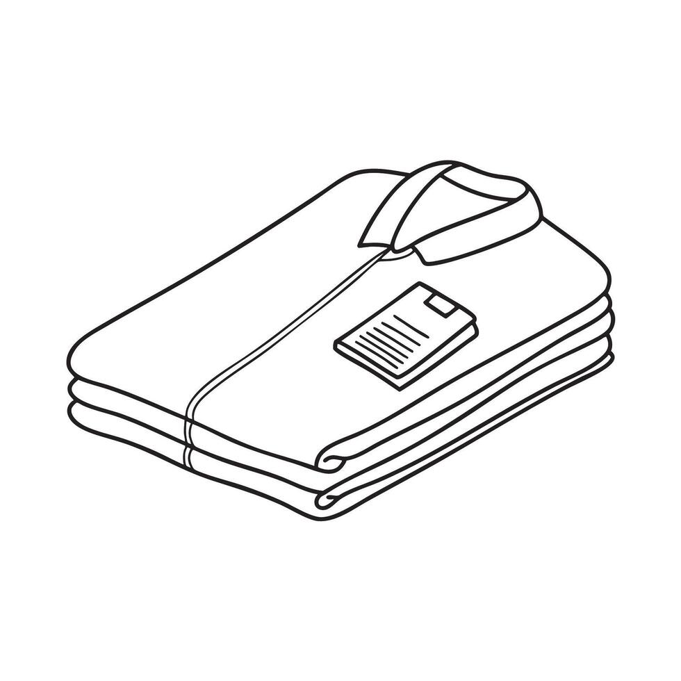 A folded uniform resting beside an ID badge on the bed vector