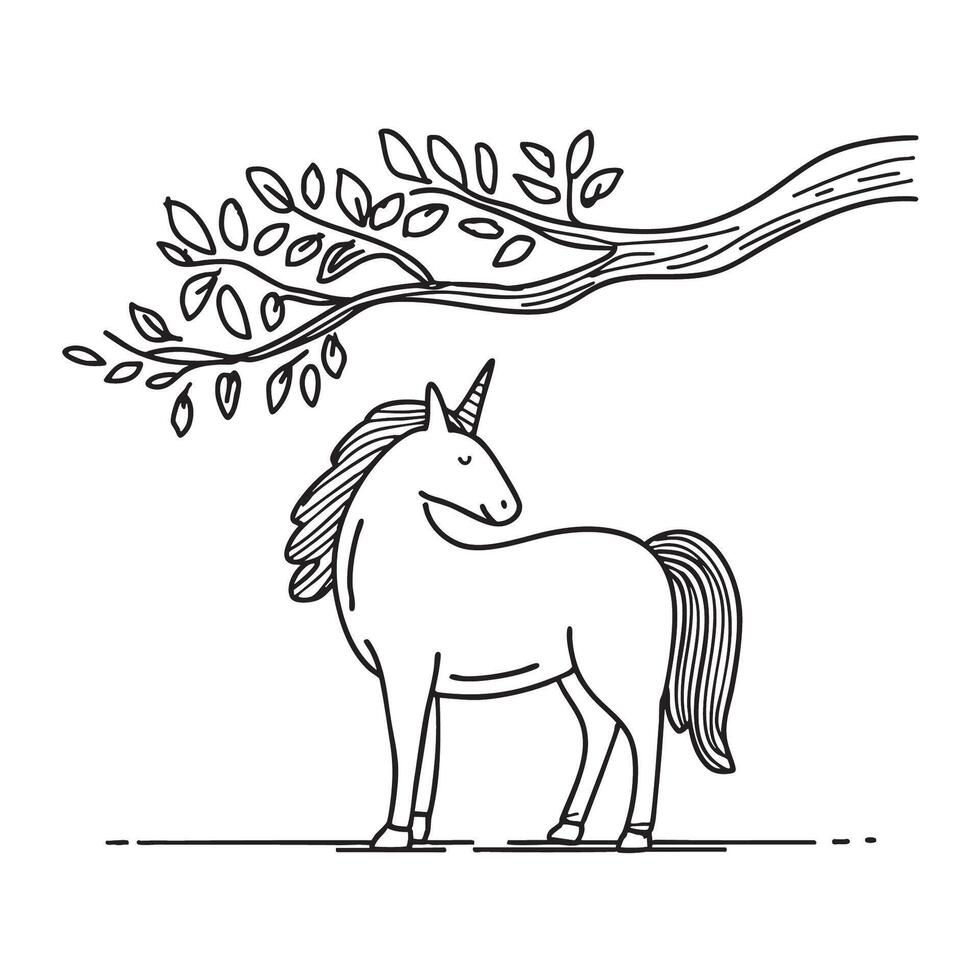A unicorn positioned under a branch that low to the ground vector