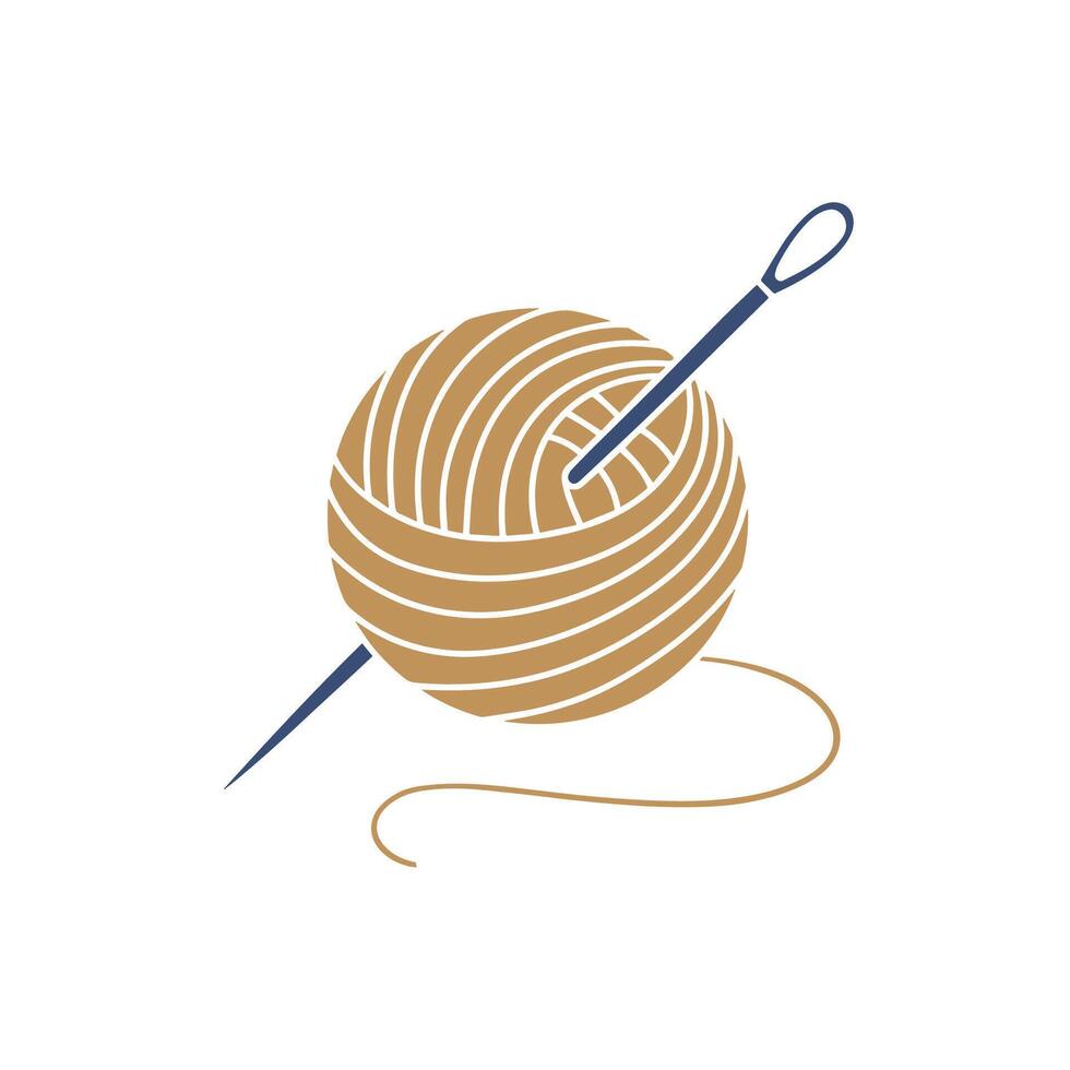 Simple line sketch of yarn and a needle vector