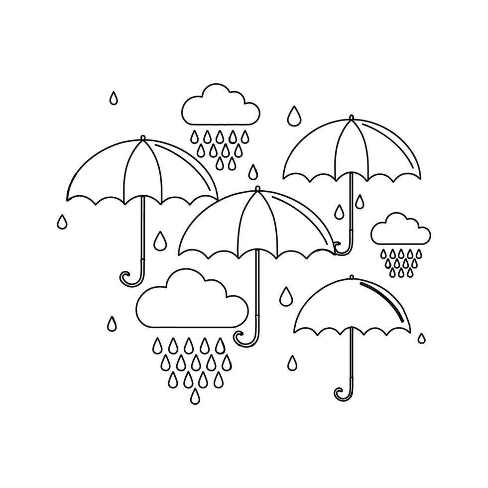 Umbrella and cloud depicted in doodle style vector
