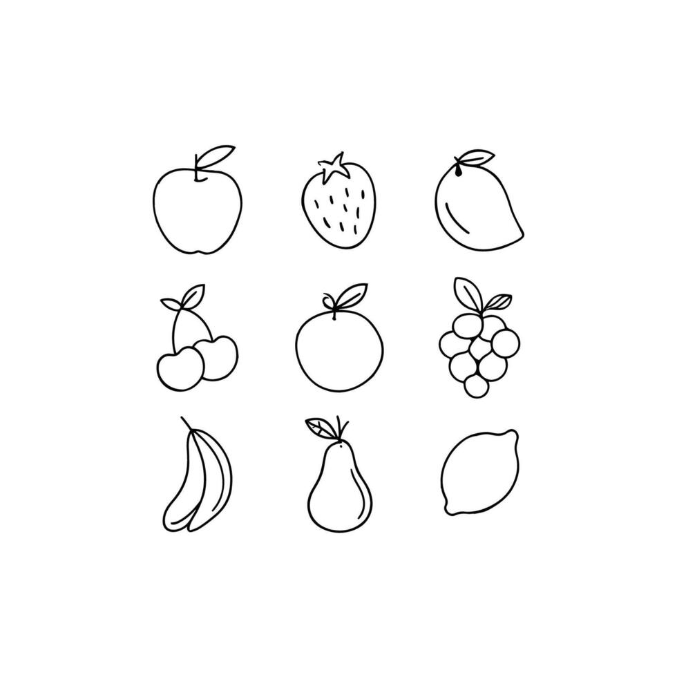 Set of simple fruit drawings in one collection vector