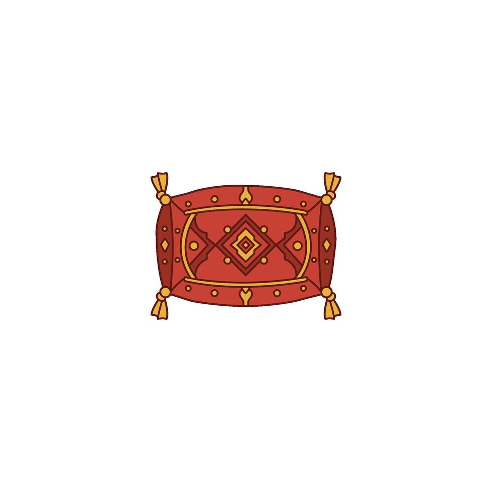 An icon of a decorative floor cushion or pouf with intricate patterns. This symbolizes comfortable seating arrangements, traditional Middle Eastern decor, and creating a cozy atmosphere for guests. vector