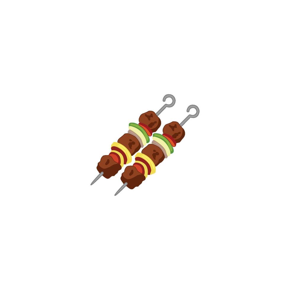 An icon depicting two skewers loaded with grilled meat chunks, onions, and bell peppers. This represents popular Middle Eastern kebabs, a staple in the region's cuisine. vector
