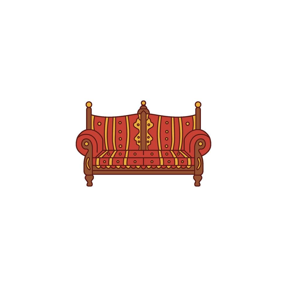 An icon depicting a traditional Arabic sofa or Majlis seating area. This symbolizes communal gathering spaces, comfort, and the relaxed, inviting nature of Middle Eastern hospitality. vector