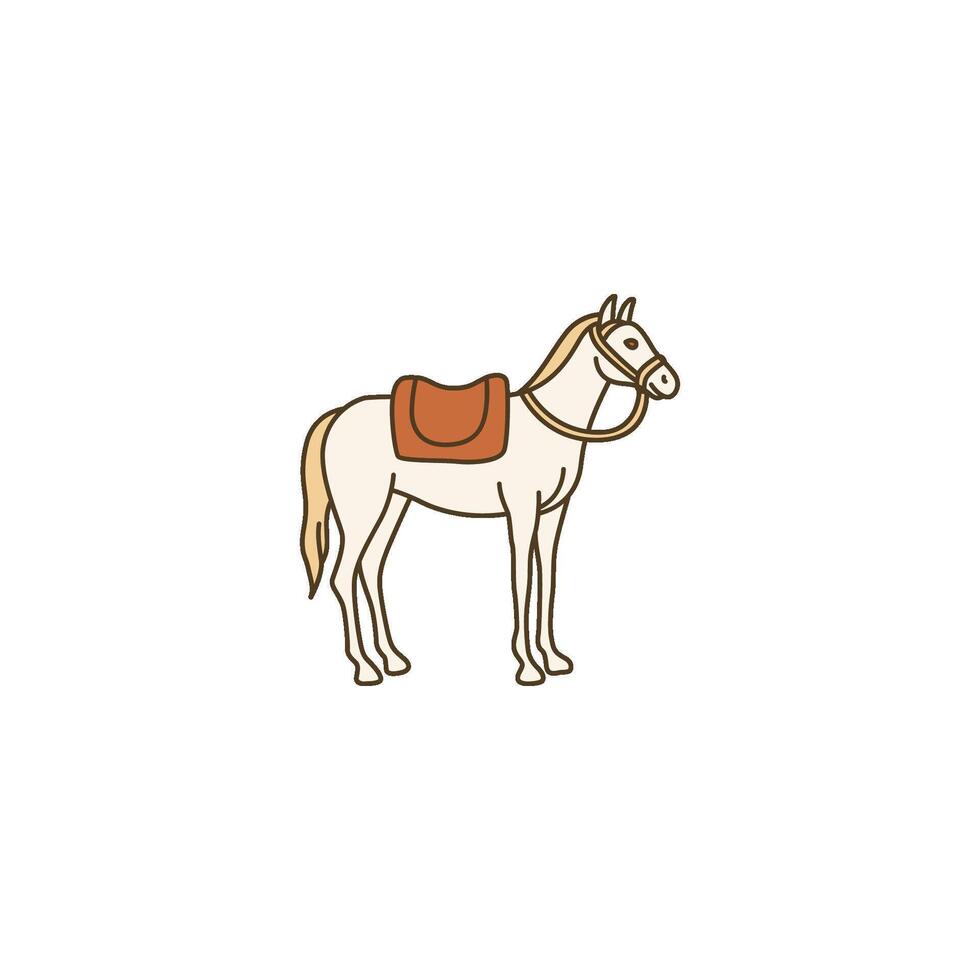 An icon of an Arabian horse with traditional riding gear. This symbolizes the noble and beautiful horse breed originating from the Middle East, known for its endurance and elegance. vector
