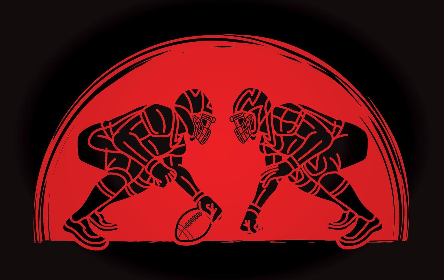 American Football Players Ready to Fight Action Cartoon Sport Graphic vector