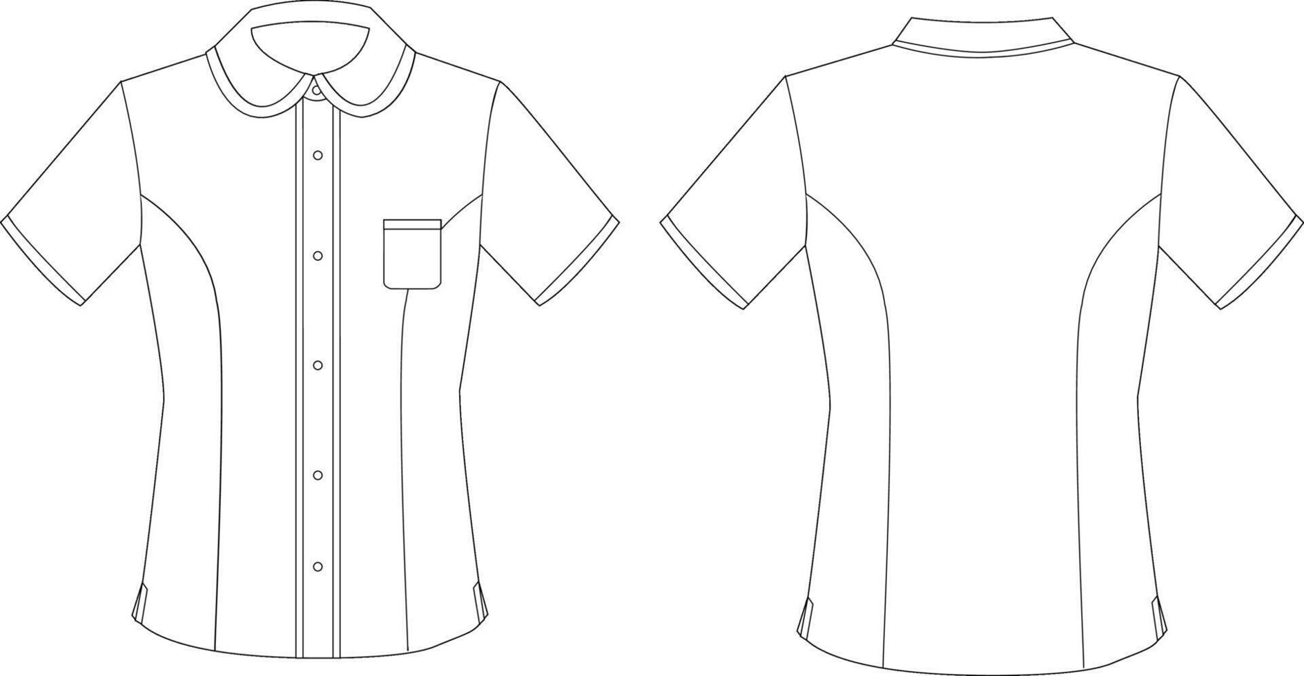 Flat Sketch of Womens Short Sleeve Shirt with Princess Line and Peter Pan Collar vector