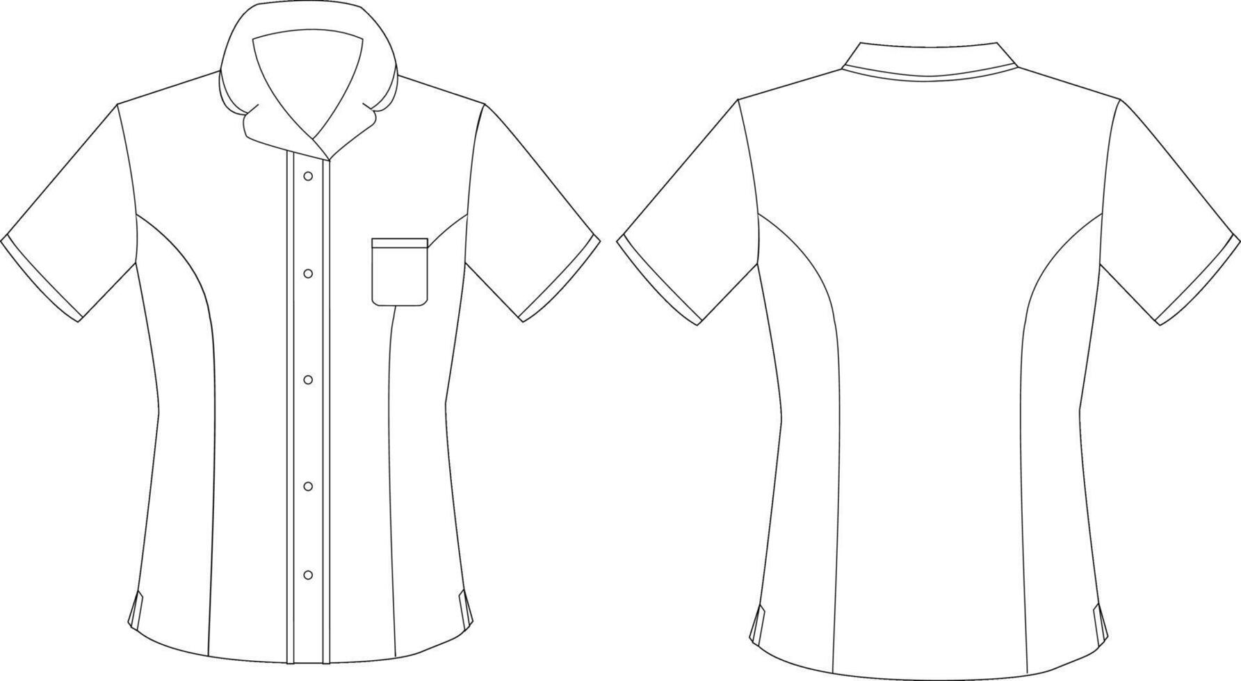 Flat Sketch of Womens Shirt with Scallop Collar and Princess Line Front and Back View vector