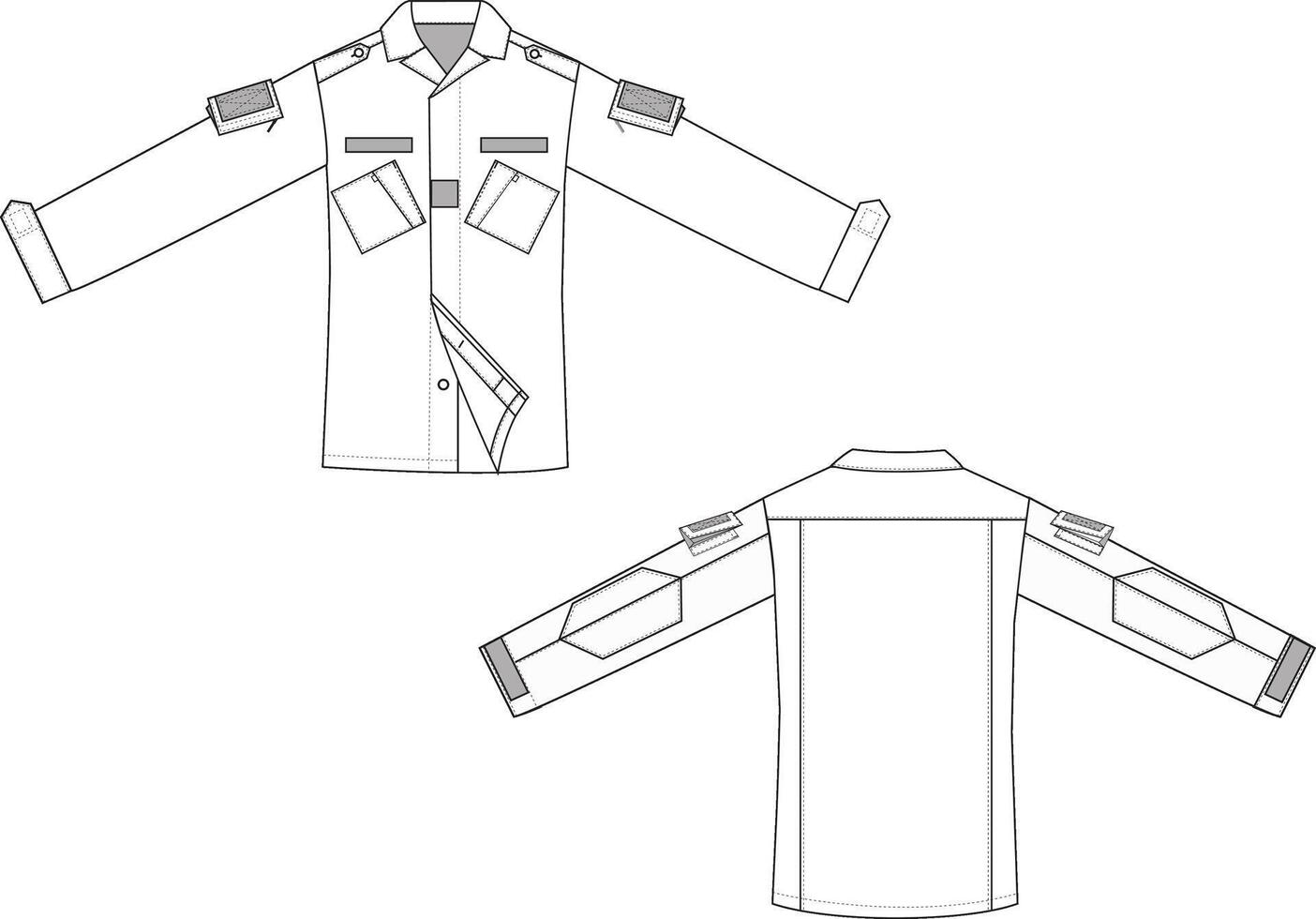 Military Utility Shirt Front and Back Illustration, Tactical Shirt with Multiple Pockets vector