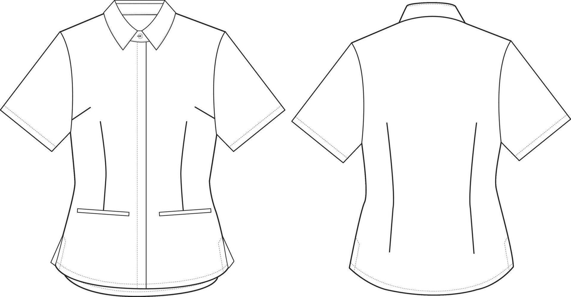 Women's Shirt Front and Back Illustration, Short Sleeve Shirt with Pockets and Button-Up vector