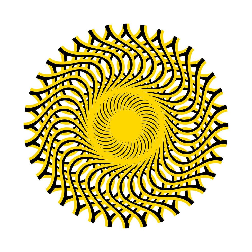 abstract yellow and black intricate woven spiral icon illustration vector