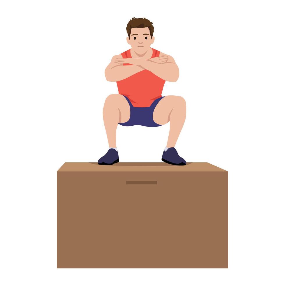 Athlete Performing Box Squat Exercise. vector