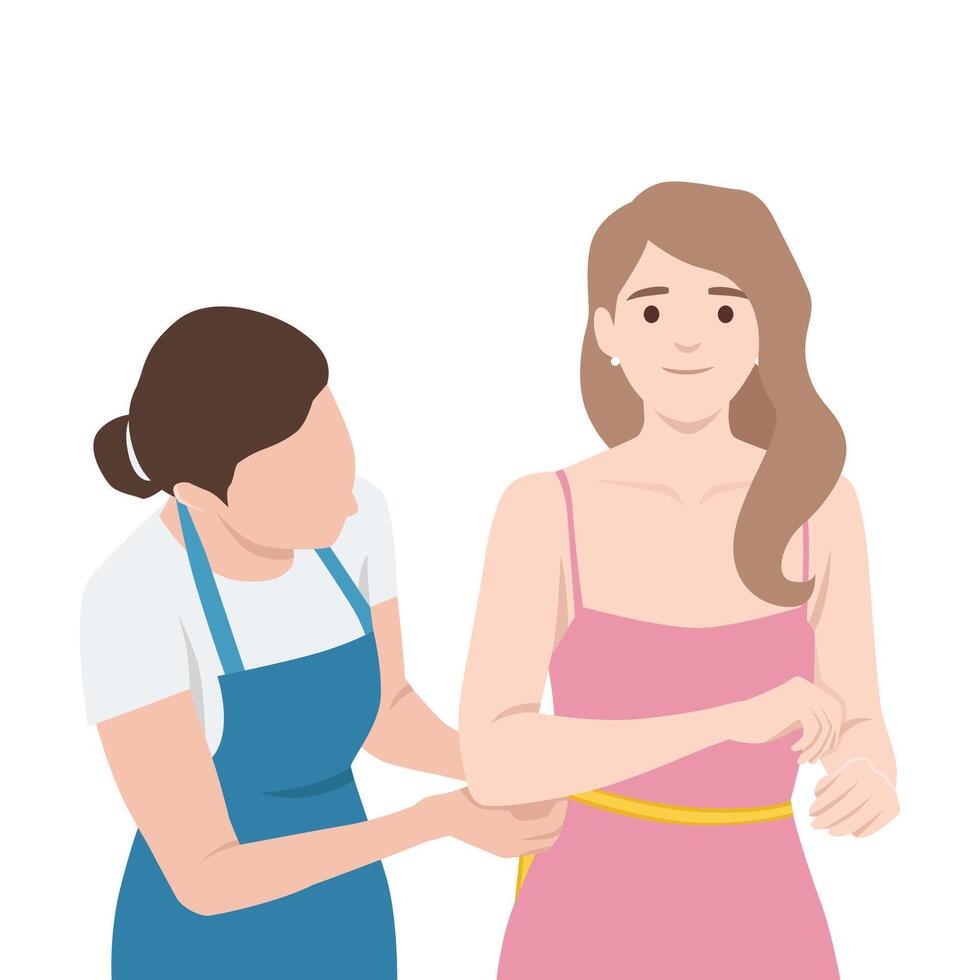 Tailor Measuring for Custom Dress Fit. vector