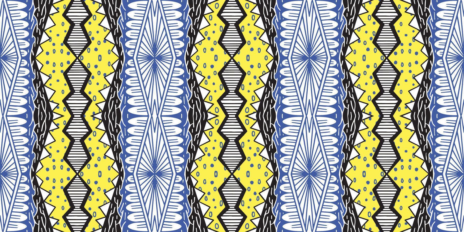 African ethnic traditional blue and yellow pattern. seamless beautiful Kitenge, chitenge,Ankara style. fashion design in colorful. Geometric abstract motif. Ankara , African wax prints. vector