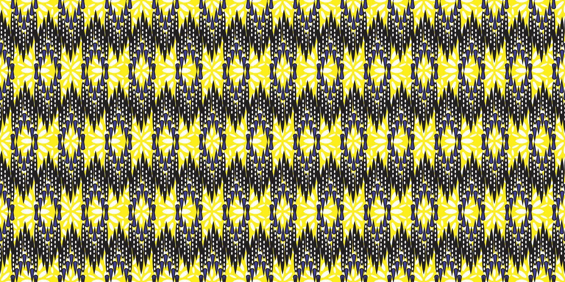 African ethnic traditional yellow and blue pattern. zigzag seamless beautiful Kitenge, chitenge style. fashion design in colorful. Geometric chevron abstract motif. Ankara prints, African wax prints. vector