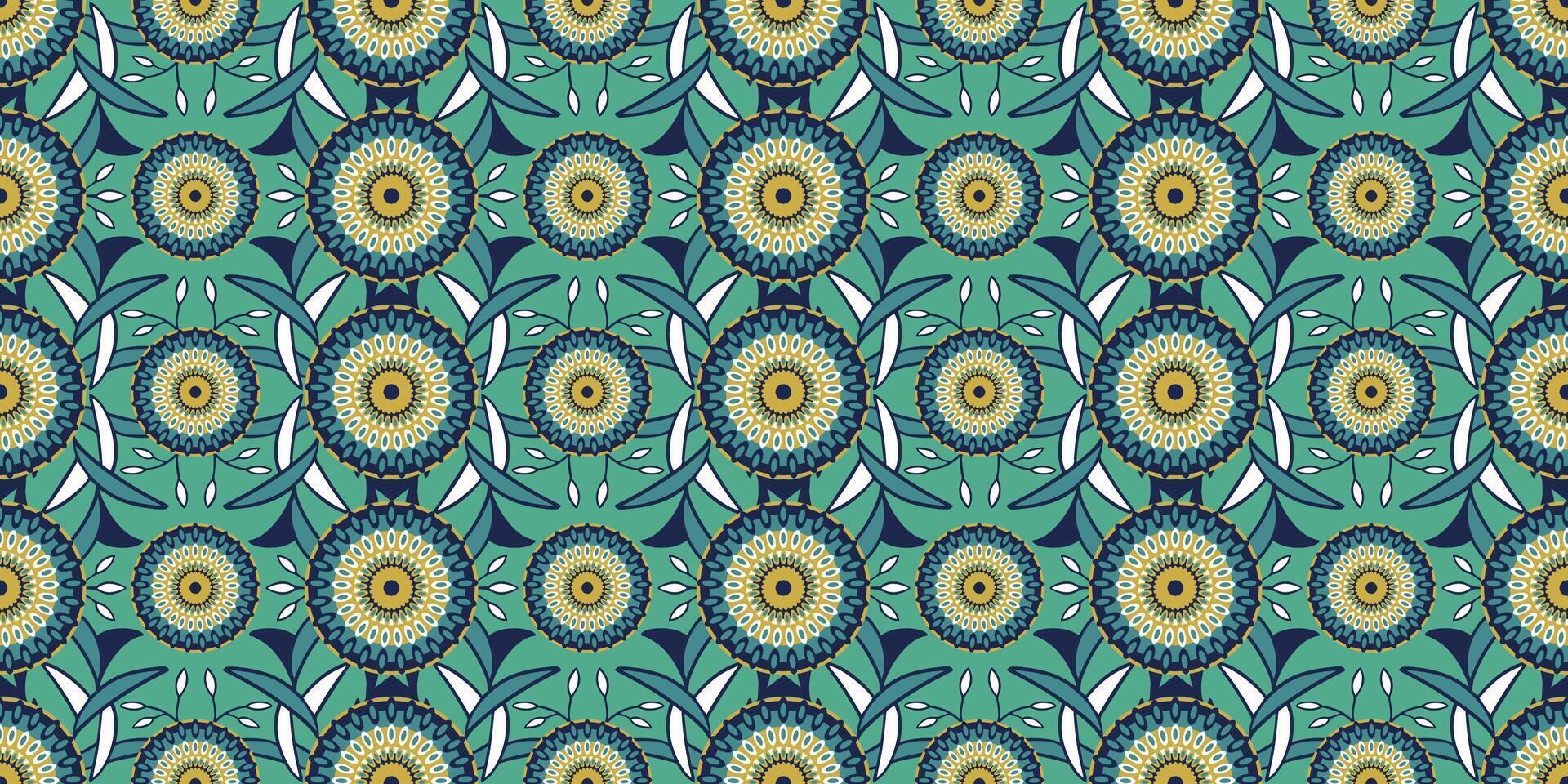 African ethnic traditional blue green pattern. seamless beautiful Kitenge, chitenge style. fashion african design. Geometric circle abstract motif. Floral Ankara prints, African wax prints. vector