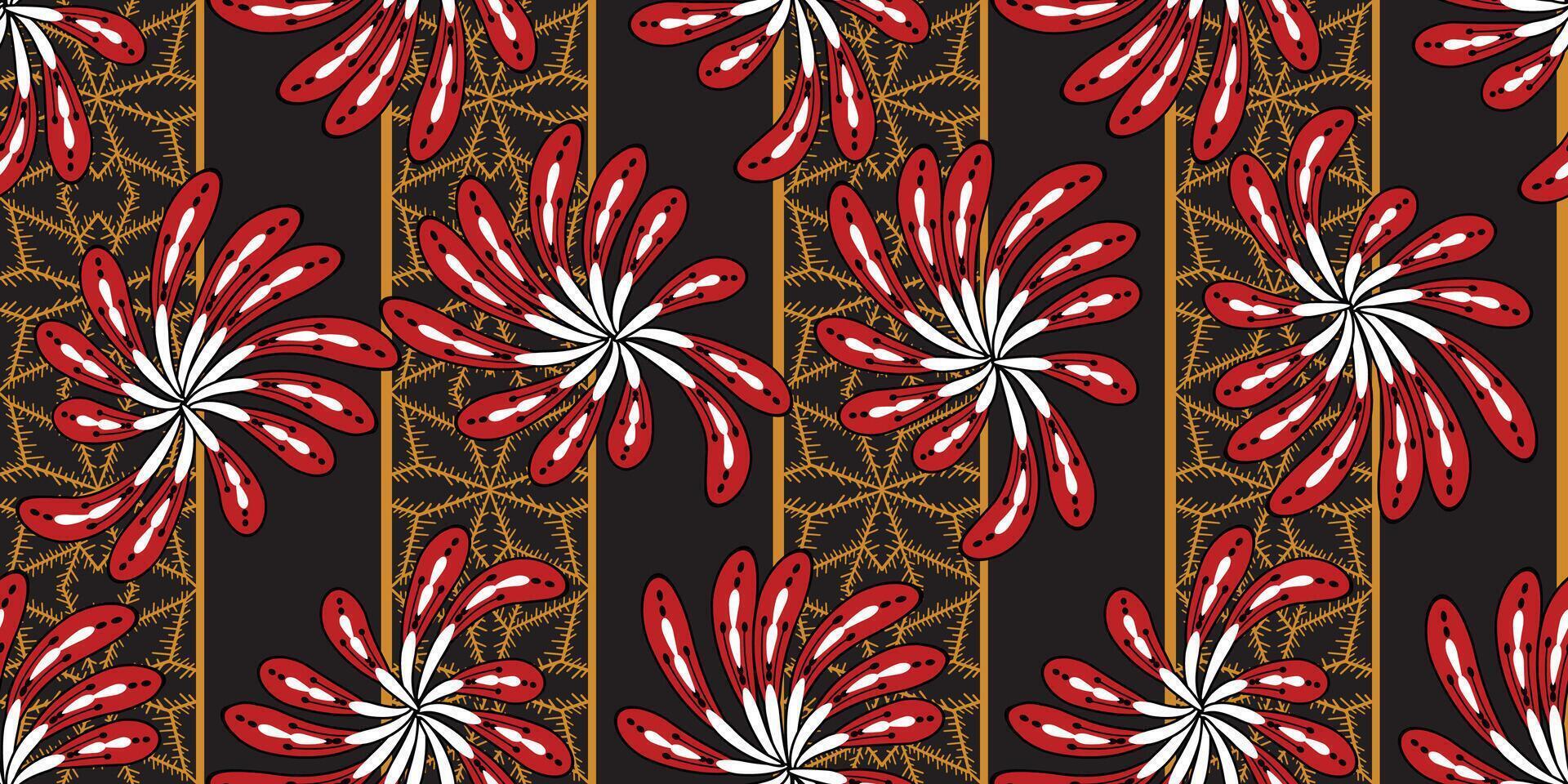 African ethnic traditional red and black pattern. seamless beautiful Kitenge, chitenge, dutch wax style. fashion design in red. botanical abstract motif. floral Ankara prints, African wax prints. vector