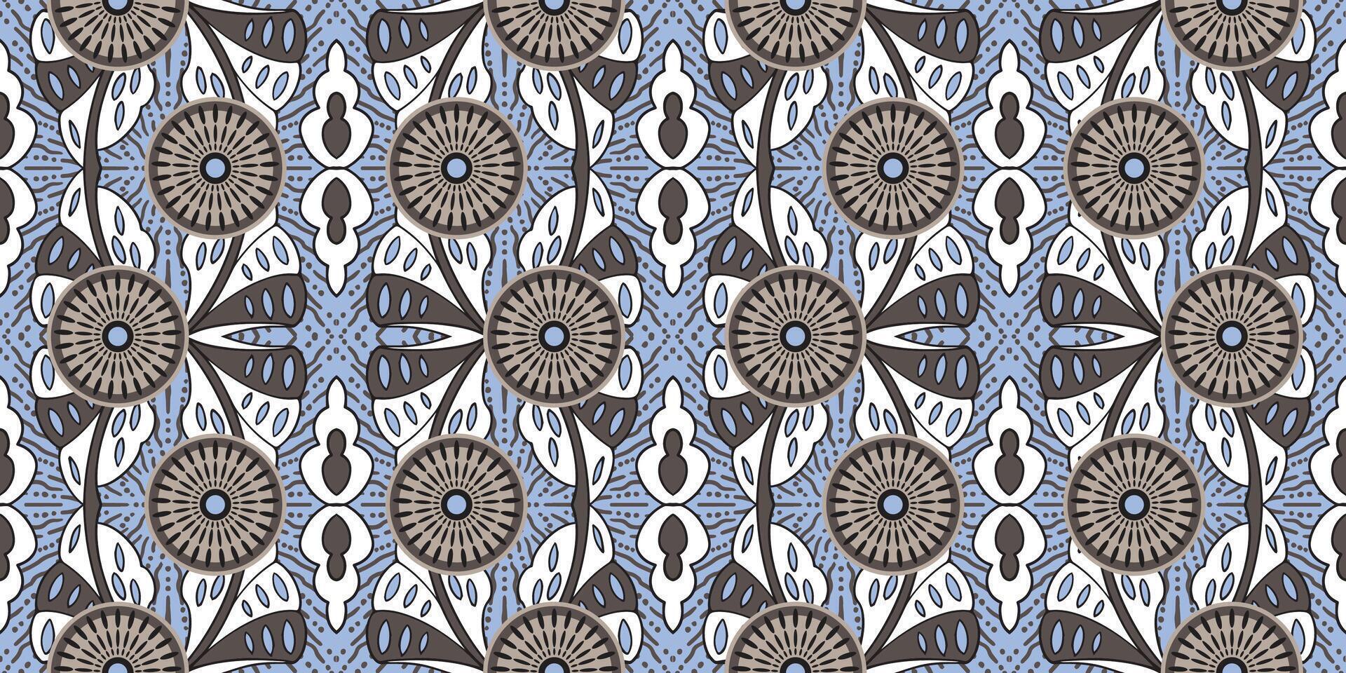 African ethnic traditional light blue pattern. seamless beautiful Kitenge, chitenge style. fashion design in colorful. Geometric circle abstract motif. Floral Ankara prints, African wax prints. vector