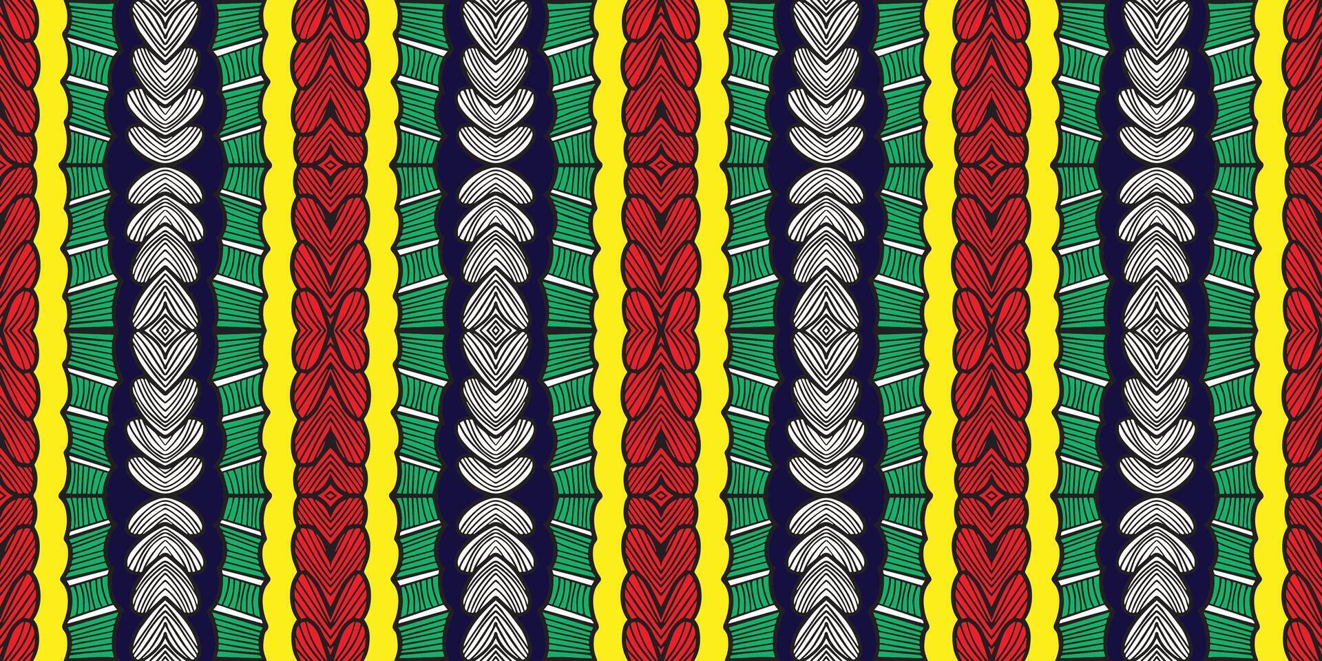 African inspired traditional fabric pattern with vibrant hidden stripes in shades of green, yellow, and melon. seamless beautiful Kitenge, chitenge, dutch wax style. fashion design in colorful. vector